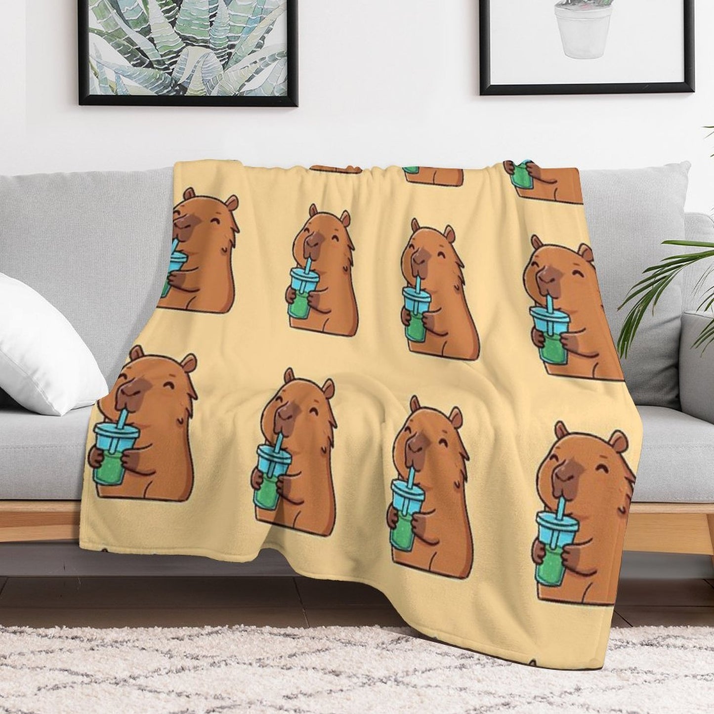 Capybara Drinking Refreshing Drink Wrinkle-free Throw Blanket