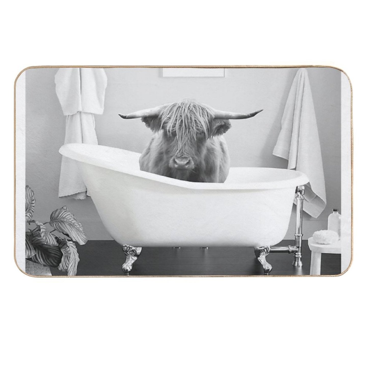 Highland Cow in Bathtub Dirt-Trapping Bath Mat