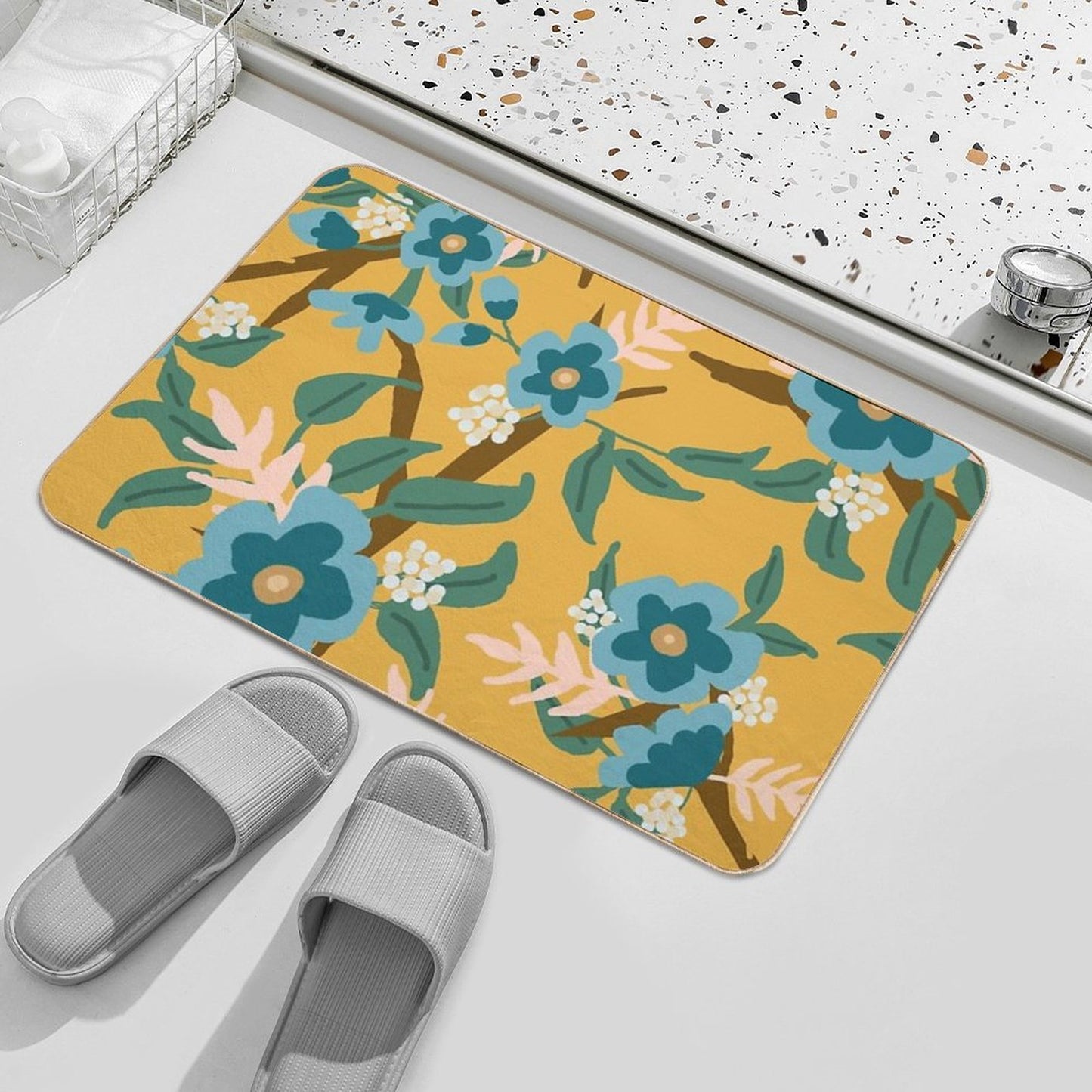 Yellow Floral Versatile Bath Mat