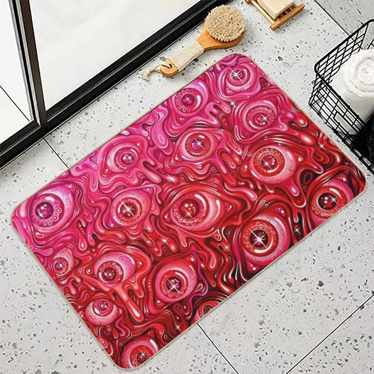 Red Eyeball Pattern Easy To Clean Bath Mat