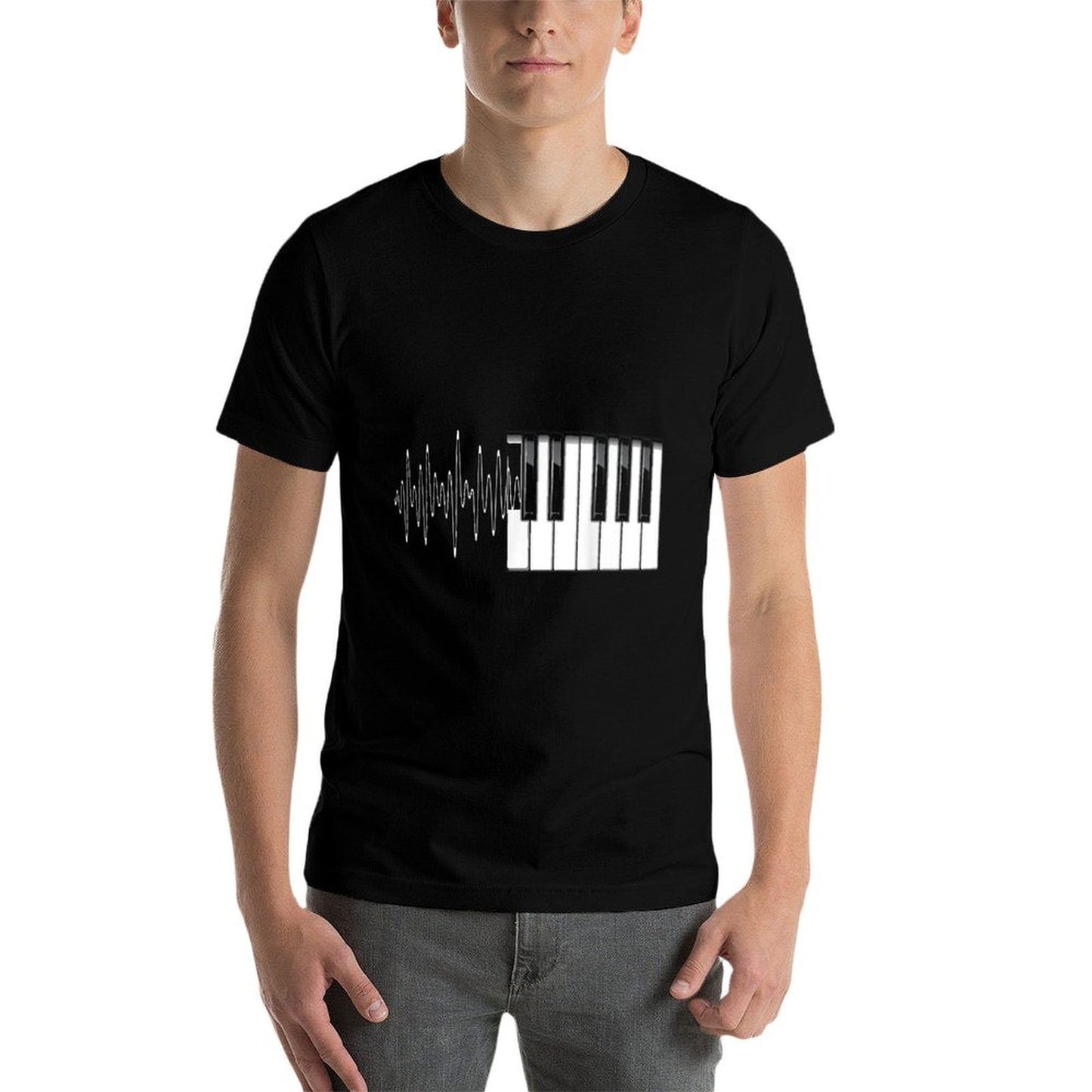 Piano Klavier Heartbeat EKG Pianist Flgel - Music - Unisex Adult - Black - Small - - Classic Fit Vintage-inspired T-Shirt