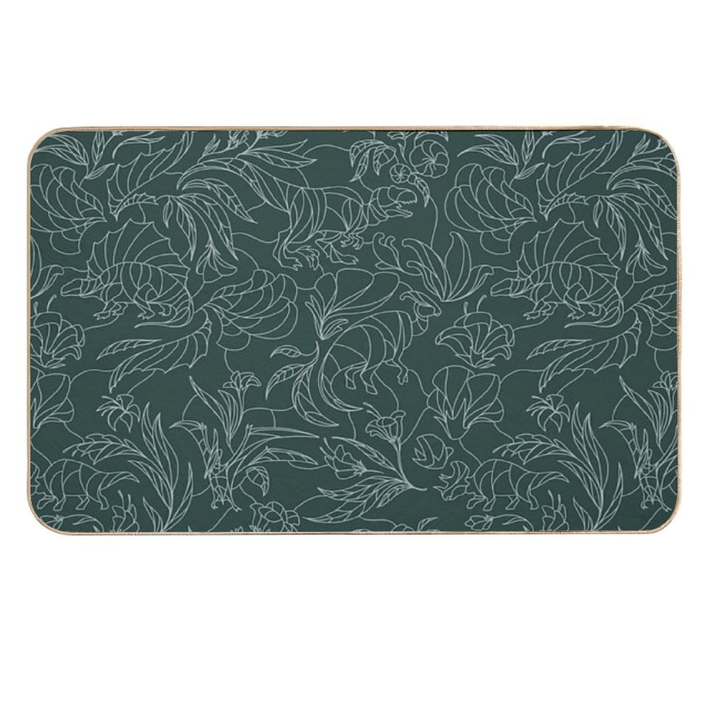 Hidden Dinosaurs - Floral Pattern - Teal And Silver Durable Bath Mat