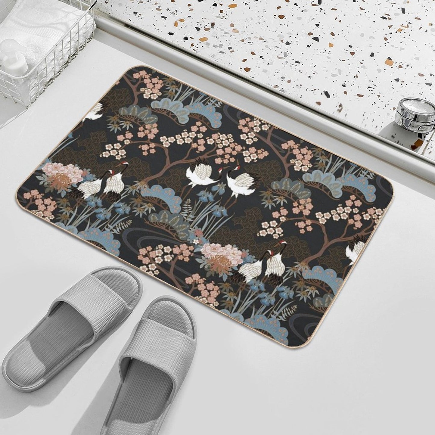 Japanese Garden Dark Non-Slip Bath Mat