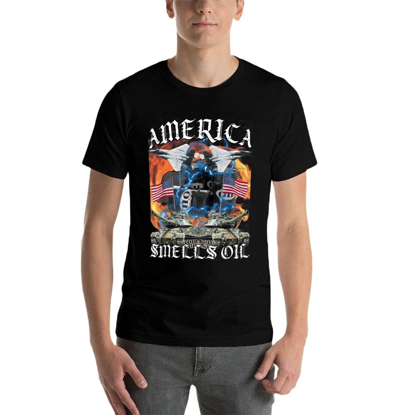 America Smells Oil Funny American Oil Meme Patriotic Graphic-printed T-Shirt