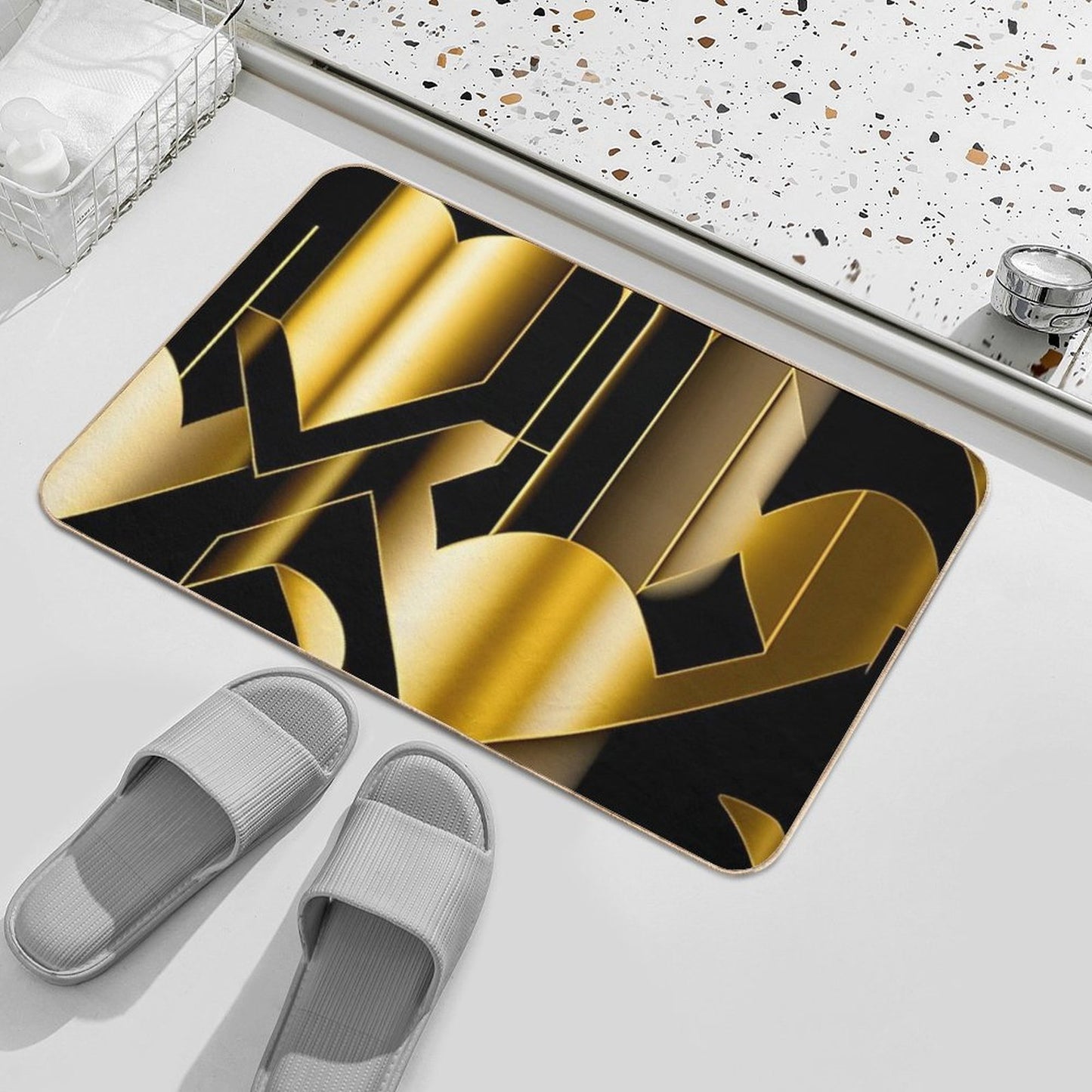 Black & Gold Gatsby Art Deco Inspired Patterns Toxin-Free Bath Mat