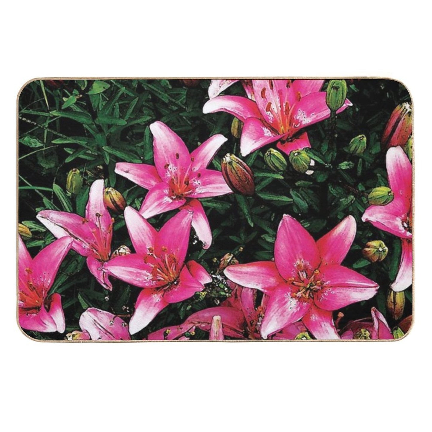 Lovely Pink Lilies in Full Bloom Water Color Long-Lasting Bath Mat