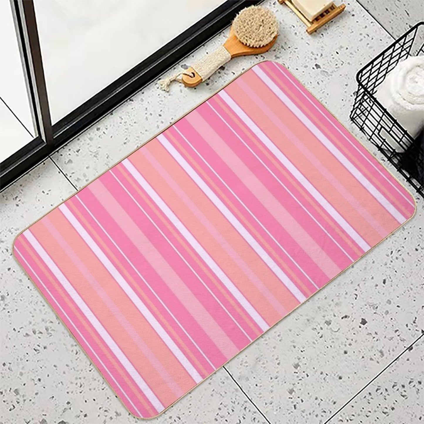 Cherry Blossom Slimming Effect Vertical Balanced Stripes Durable Bath Mat