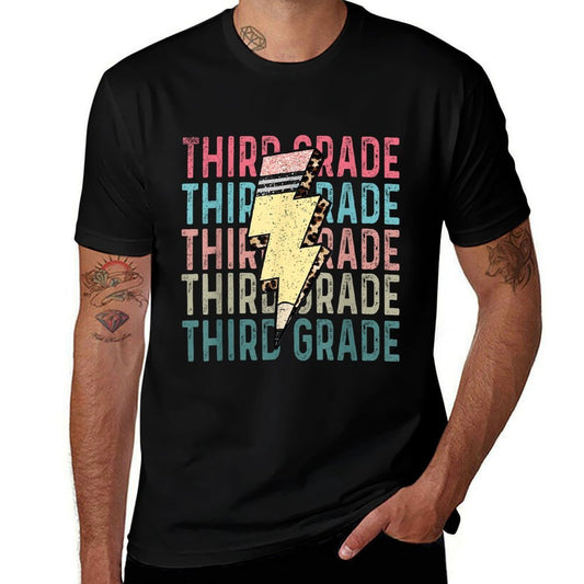 Retro Third Grade Teacher Lightning Bolt Pencil Teacher Kids  Easy-care T-Shirt