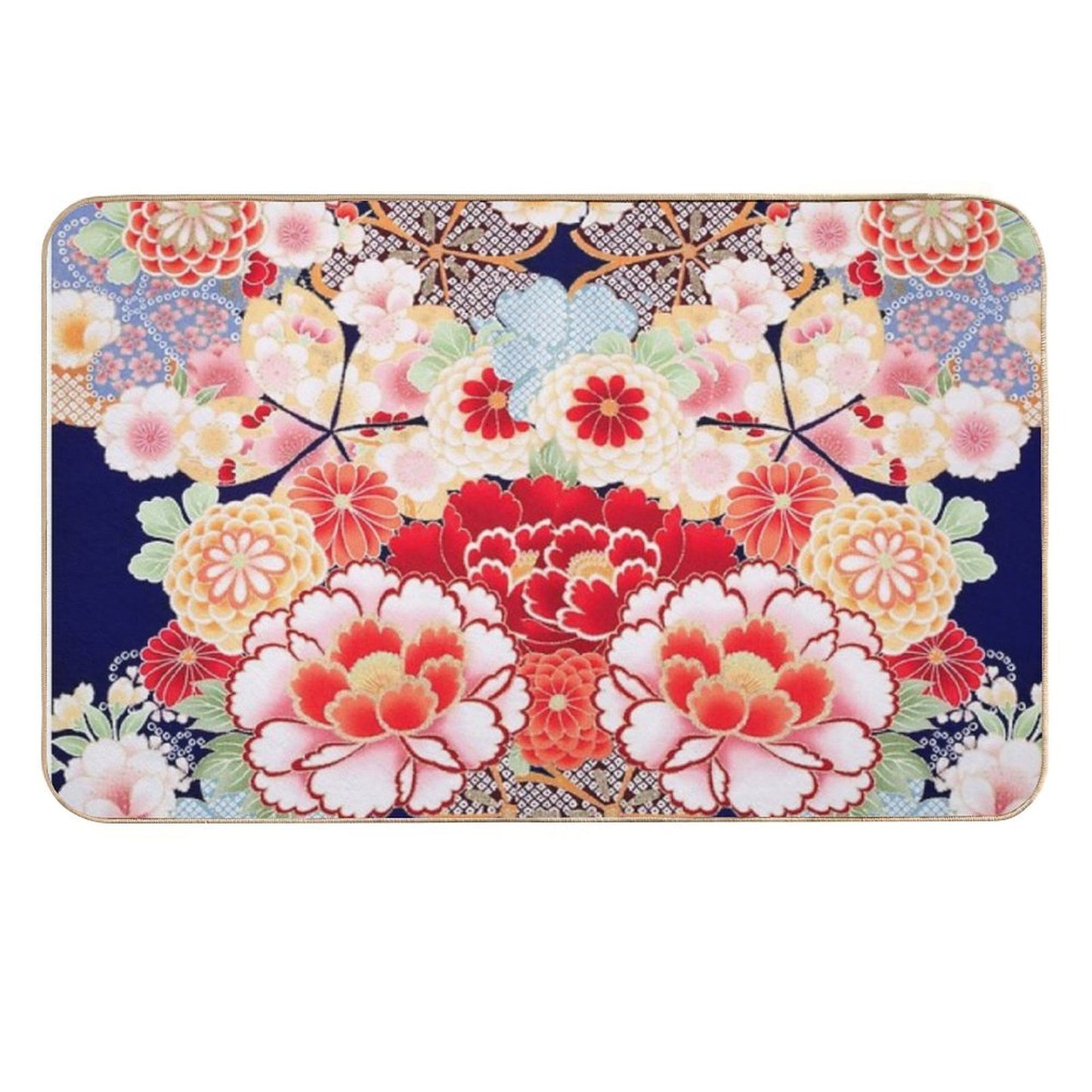 ANTIQUE JAPANESE FLOWERS Pink White Wild Roses Kimono Style Floral Long-Lasting Bath Mat