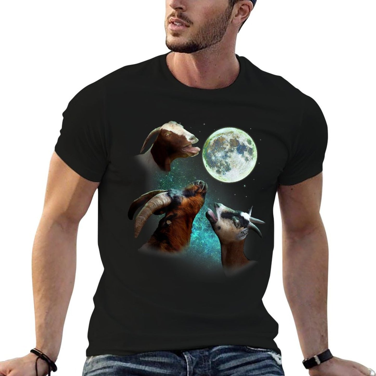Three Goats Howl At Moon 3 Wolfs Wolves Funny Parody Tagless Design T-Shirt