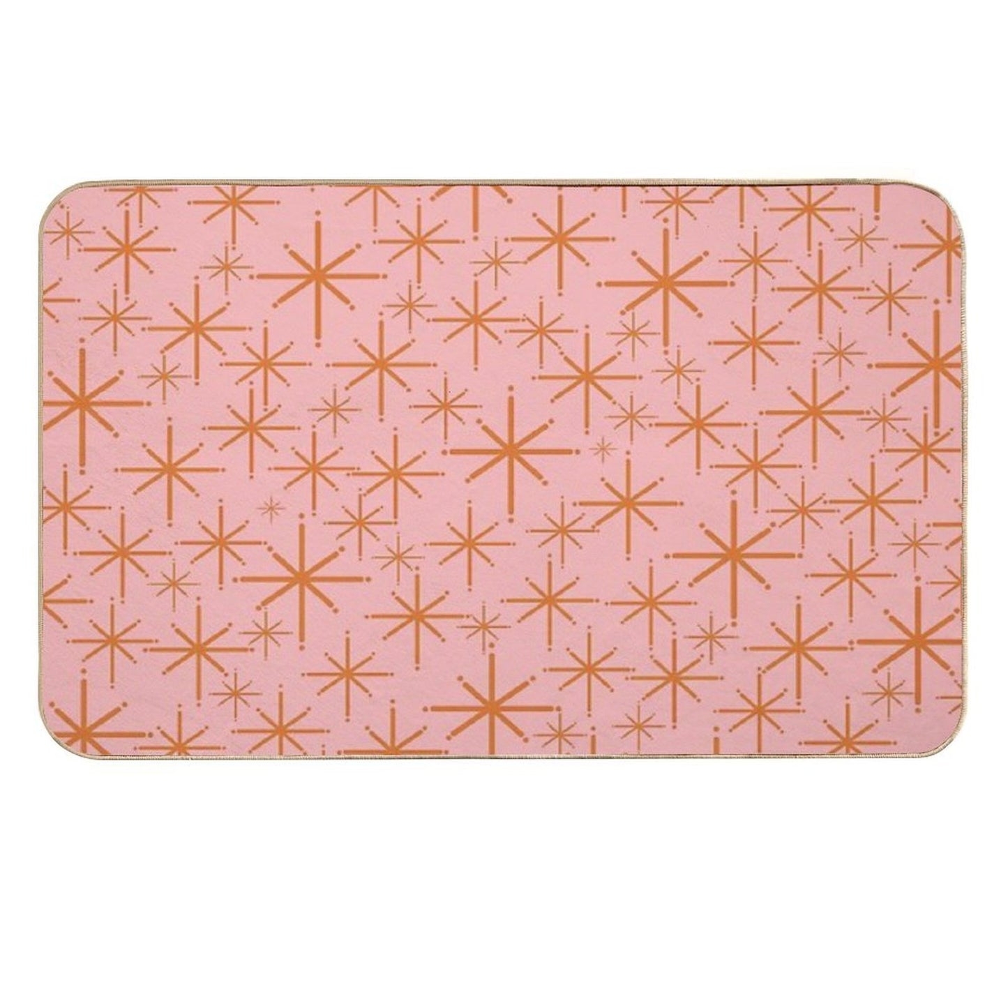 Twinkling Retro Atomic Starburst Pattern in Orange And Pink Stain-Proof Bath Mat
