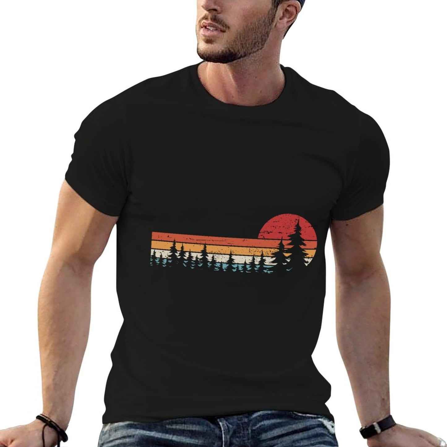 Trees Wildlife Nature Retro Forest Heathered Texture T-Shirt