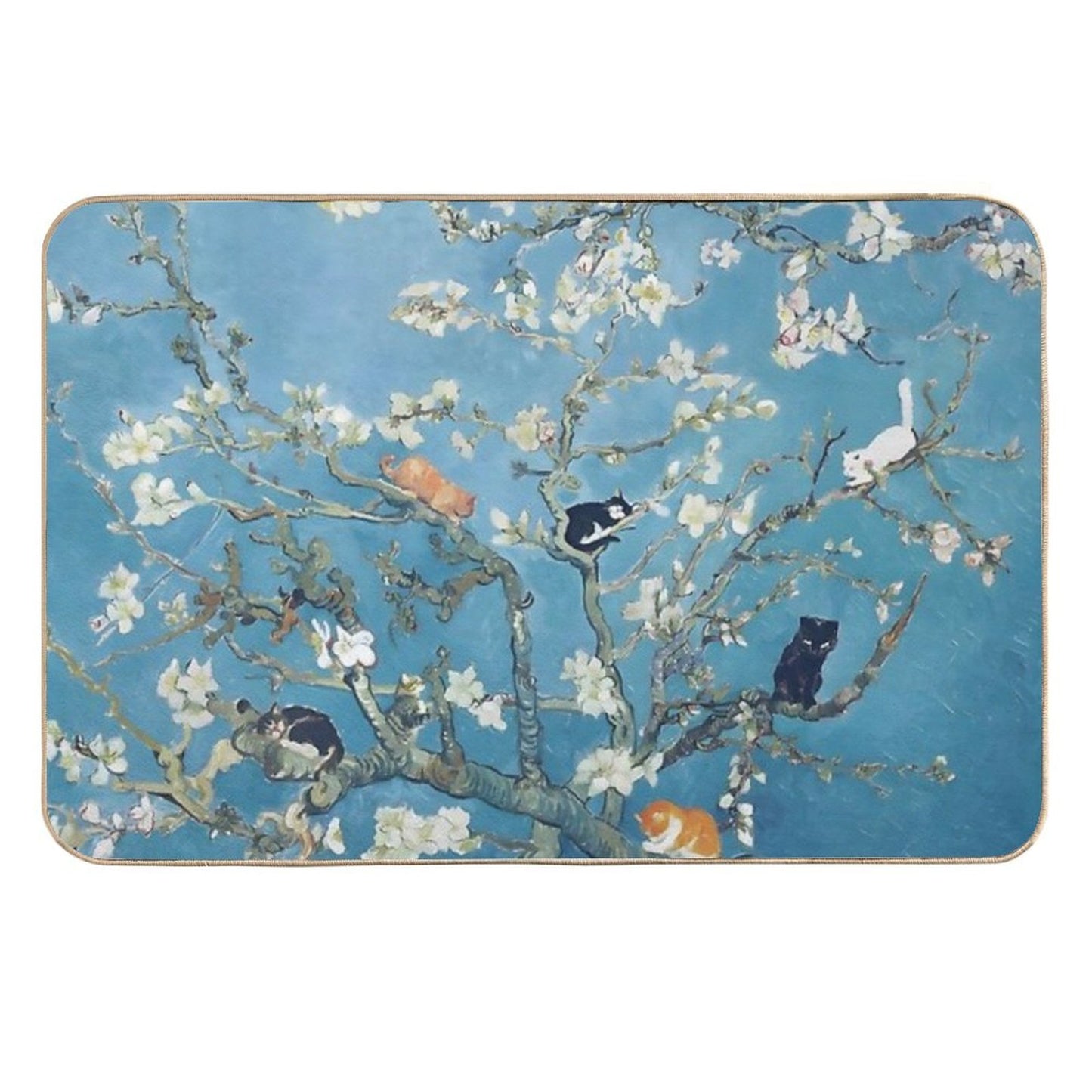 Van Gogh Cute Cats in Almond Blossom Dirt-Trapping Bath Mat