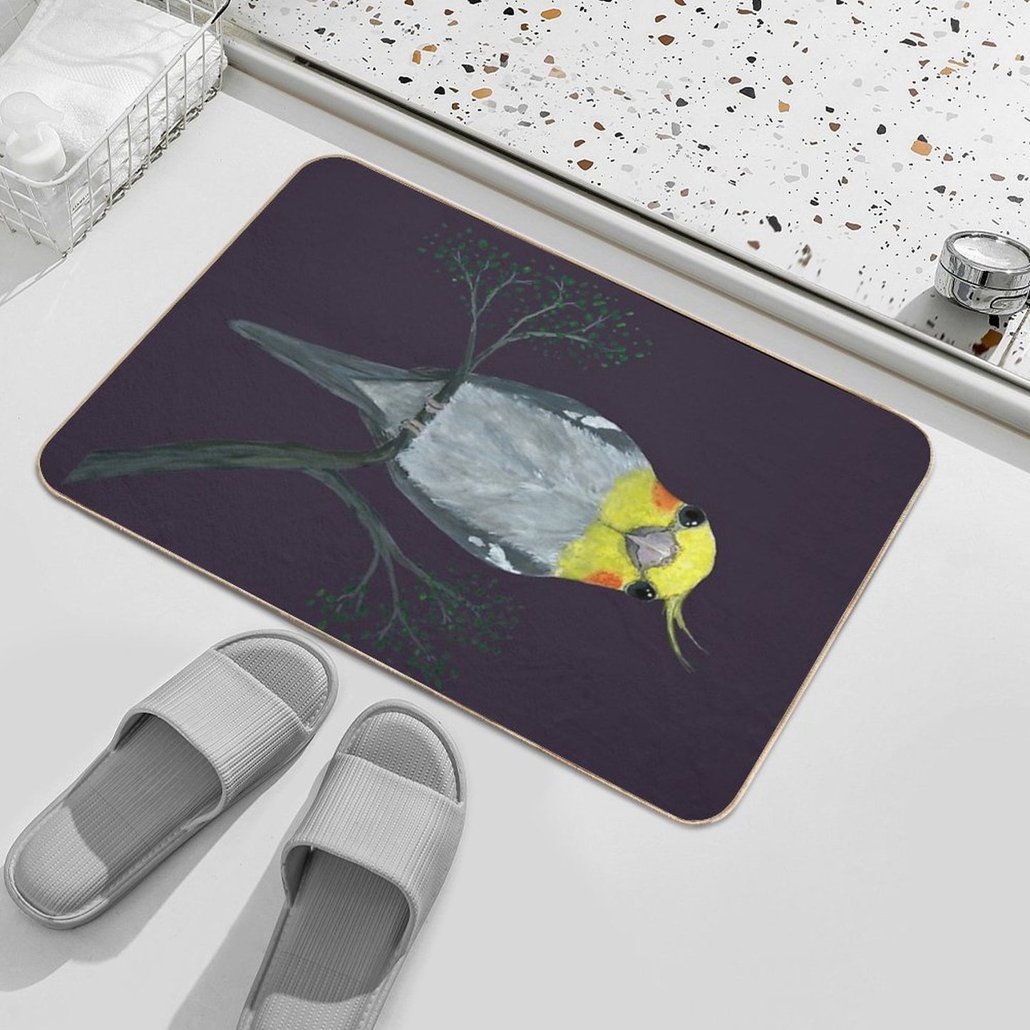 A Portrait of A Cockatiel Stain-Proof Bath Mat
