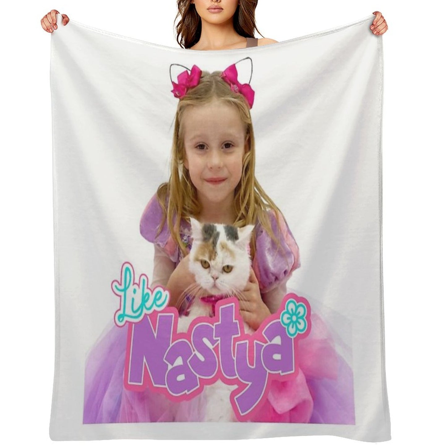 Like Nastya Holding Cute Cat, Like Nasya Soft Stuffed Plush Animal Toy,like Nastya Logo Durable Throw Blanket