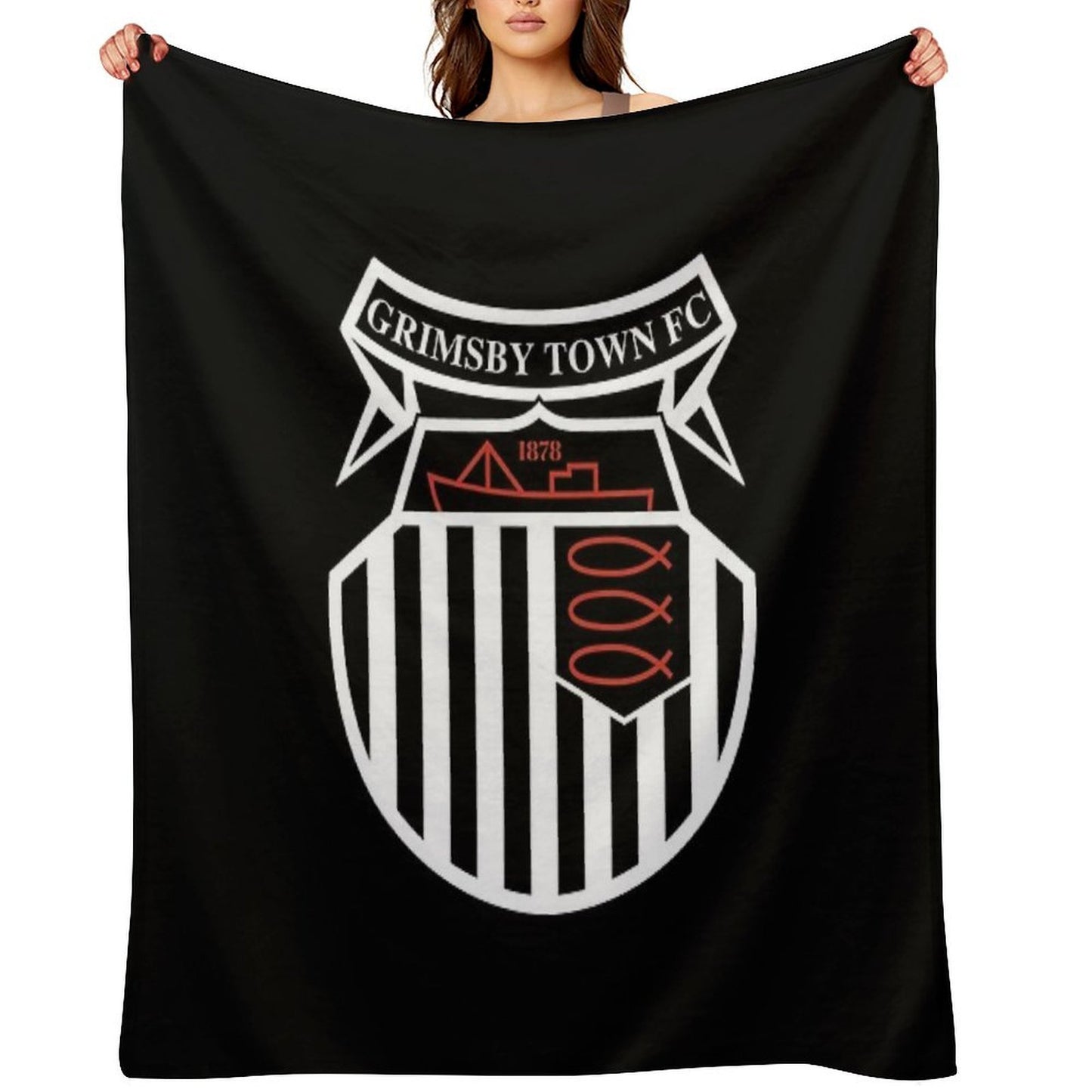 GTFC Est 1878, Premier, Black And White, Basic Logo, Grimsby Town Shrink-resistant Throw Blanket