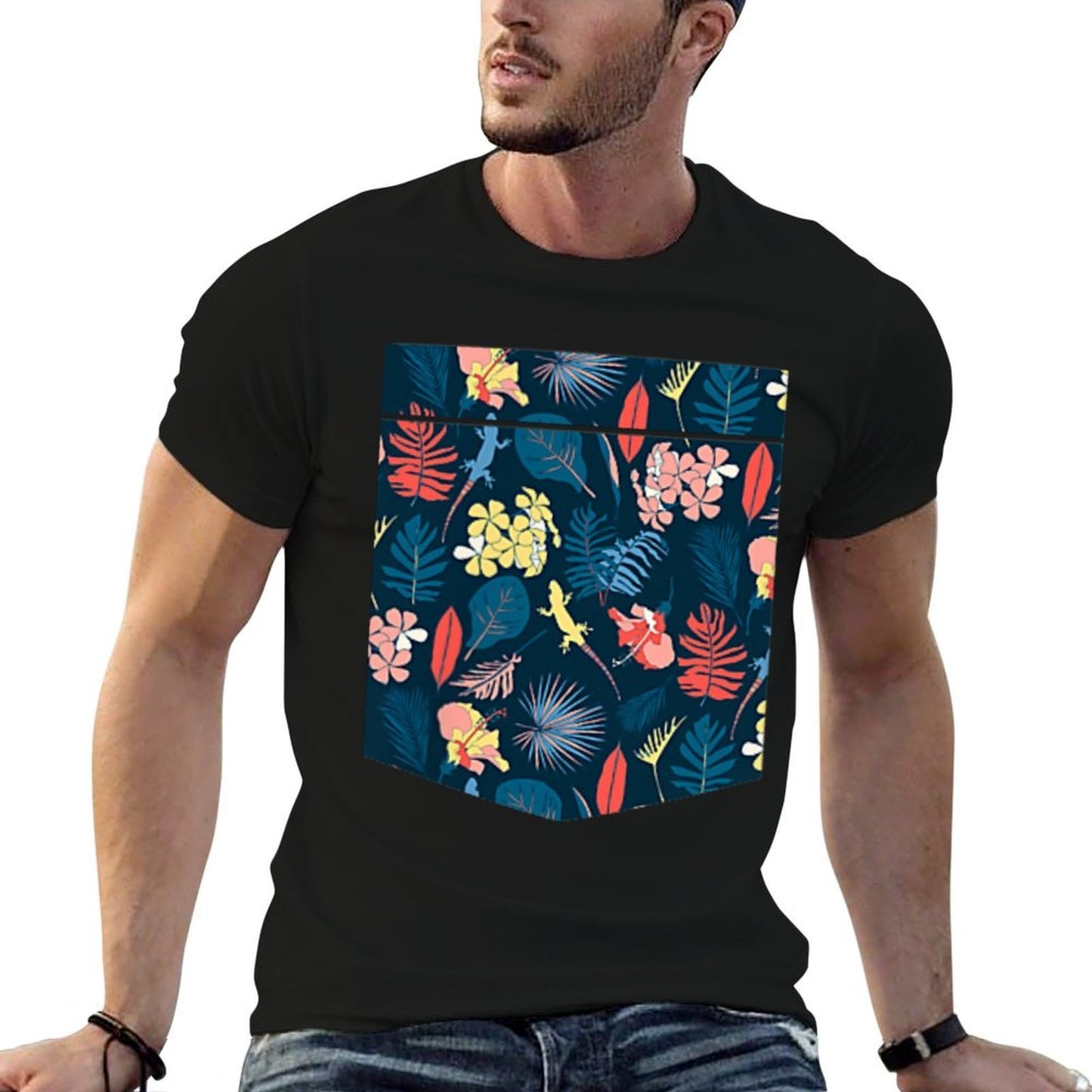Flower Lover Floral Pattern Pocket Botanical  High-quality Stitching T-Shirt