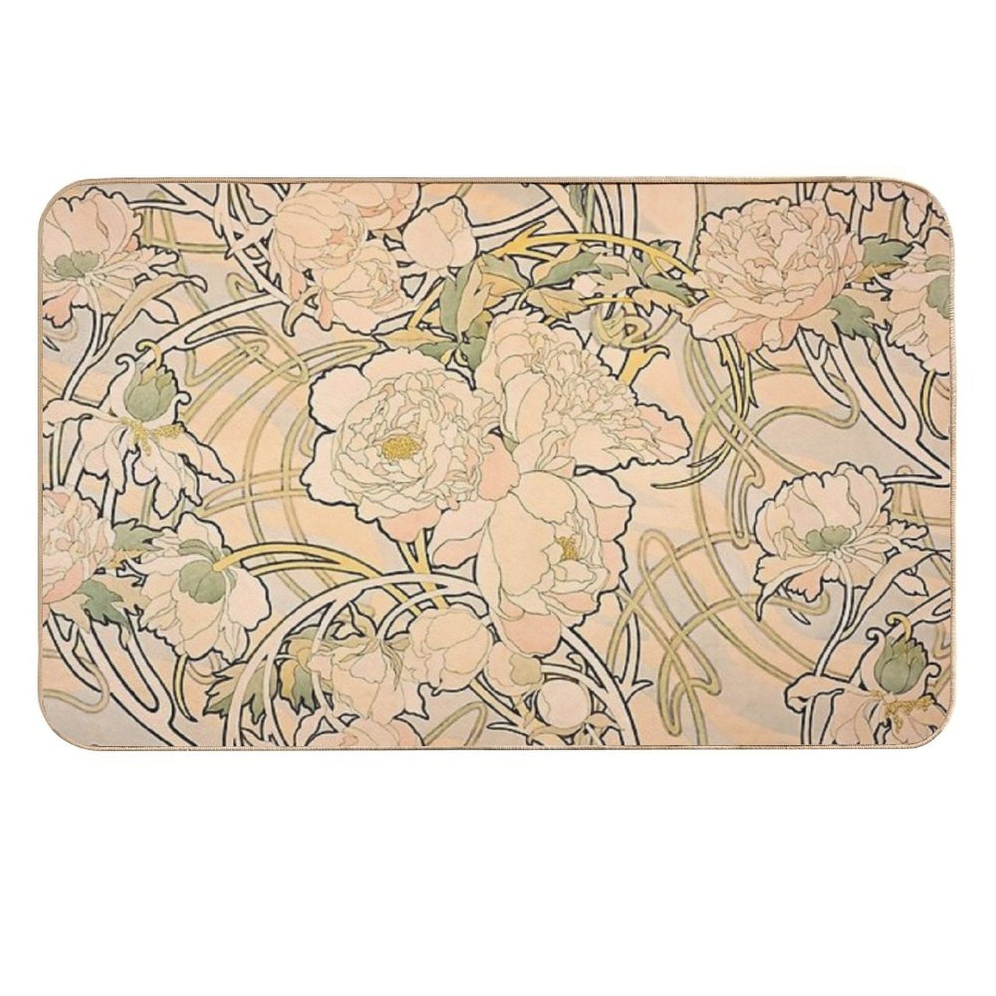 Alfonse Mucha Art Nouveau Peonies Easy Maintenance Bath Mat