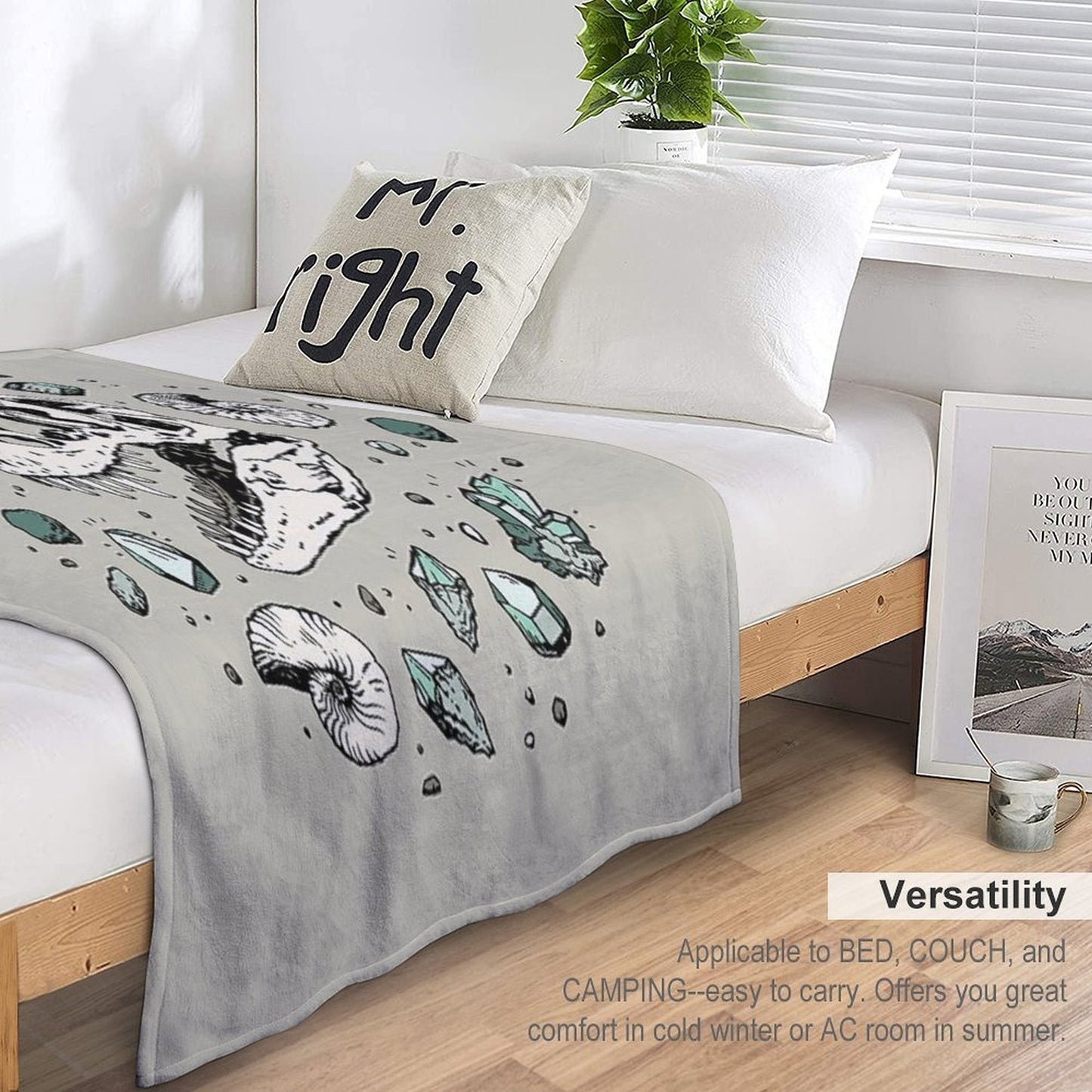 Geo-rex Vortex Aquamarine Dinosaur Skull Fossil Art Gift-ready Throw Blanket