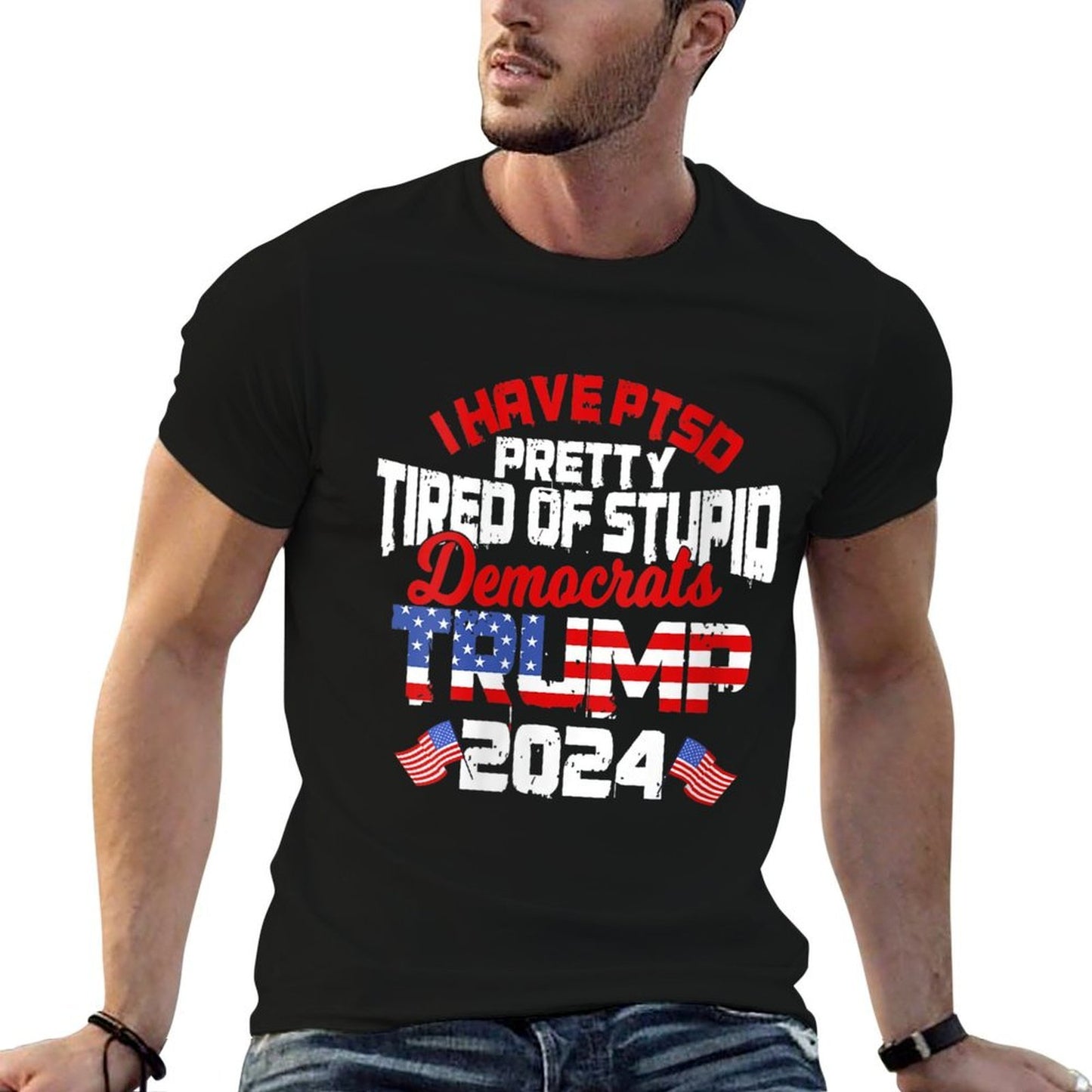 Womens I Have PTSD Pretty Tired of Stupid Democrats Trump 2024 Tagless Design T-Shirt