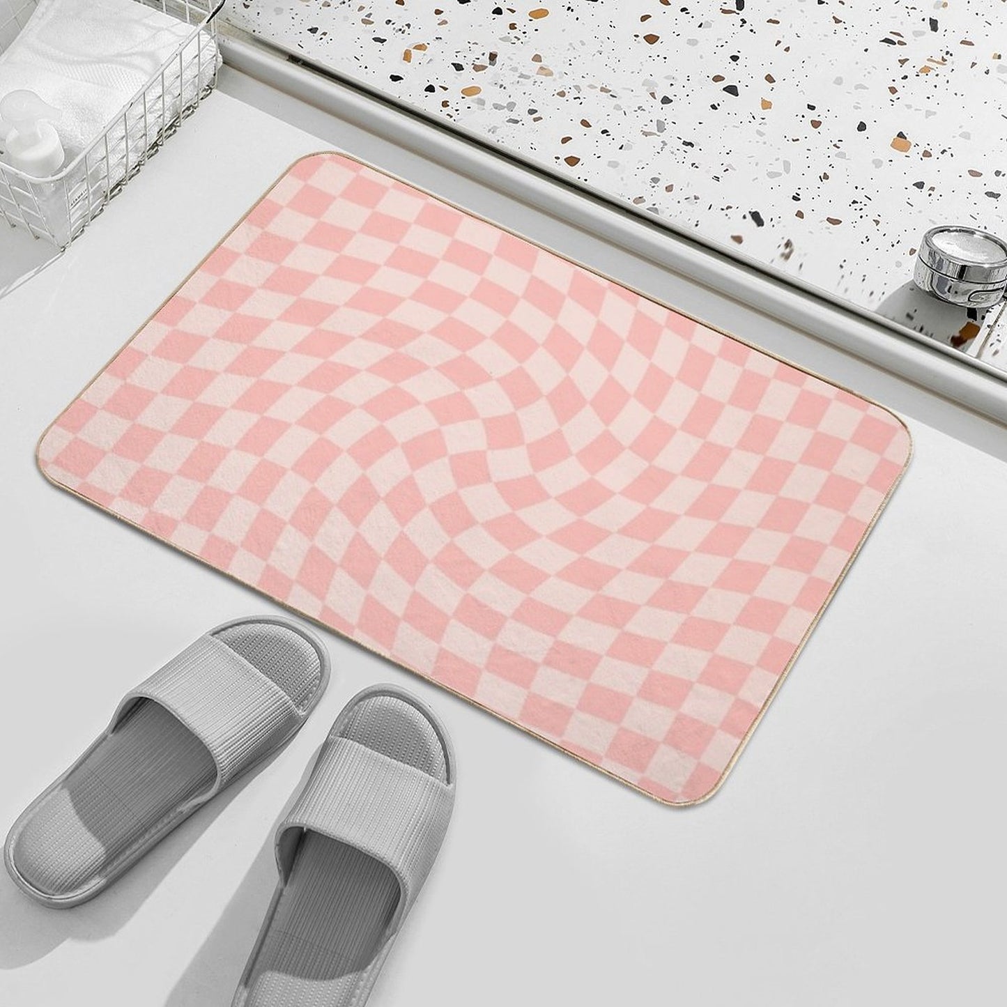Check VII - Pink Twist Non-Slip Bath Mat