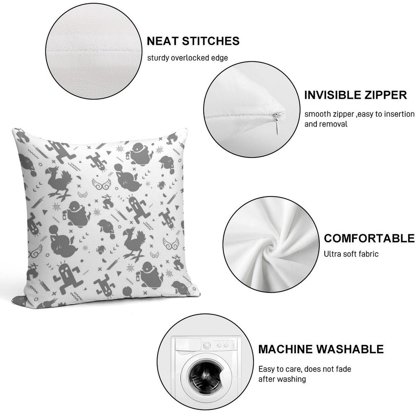 Final Fantasy Medley Soft Fade-Resistant Throw Pillow