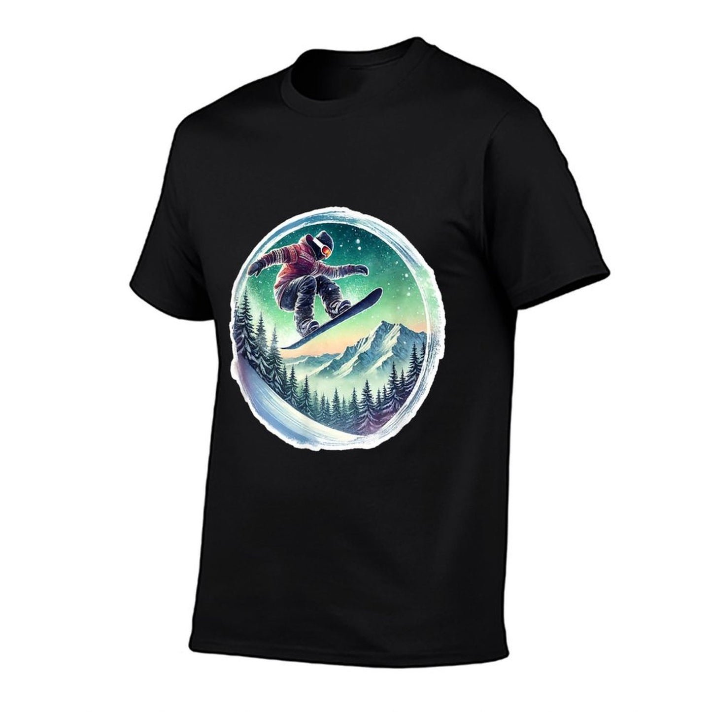 Snowboarder's Twilight Ride Ribbed Collar T-Shirt
