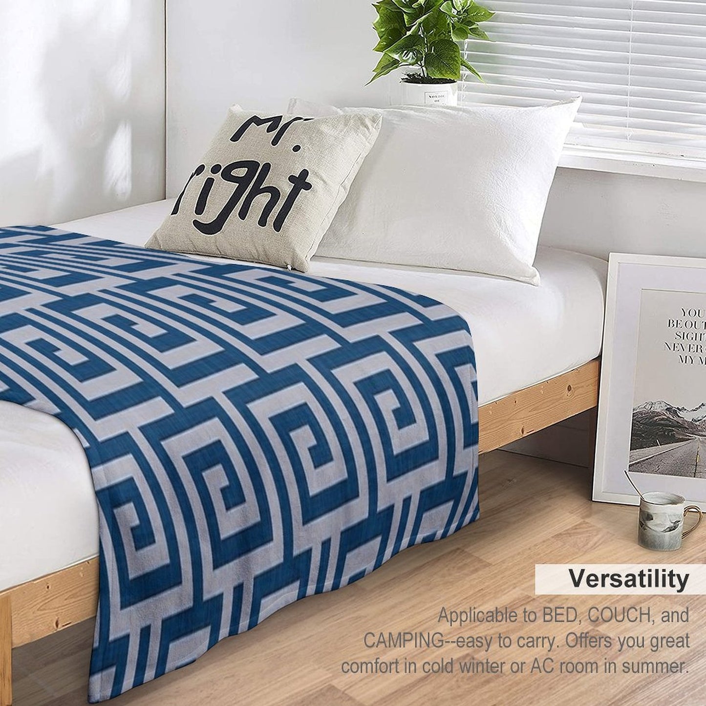 Blue Geometric Maze Pattern Versatility Throw Blanket