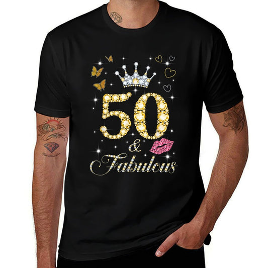 Vintage Happy 50 And Fabulous Crown Heart Lip 50th Birthday  Tagless Design T-Shirt