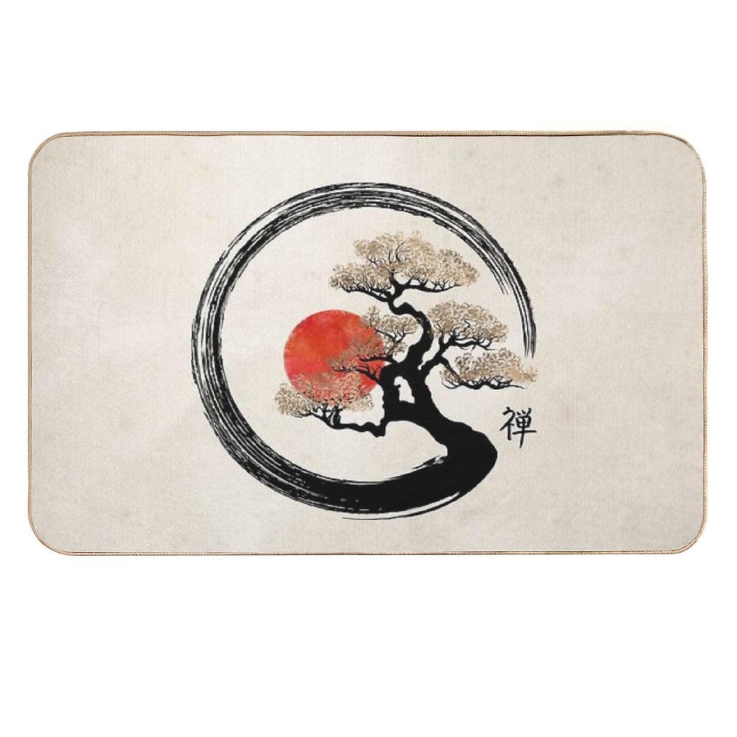 Enso Circle And Bonsai Tree on Canvas  Fade-Resistant Bath Mat