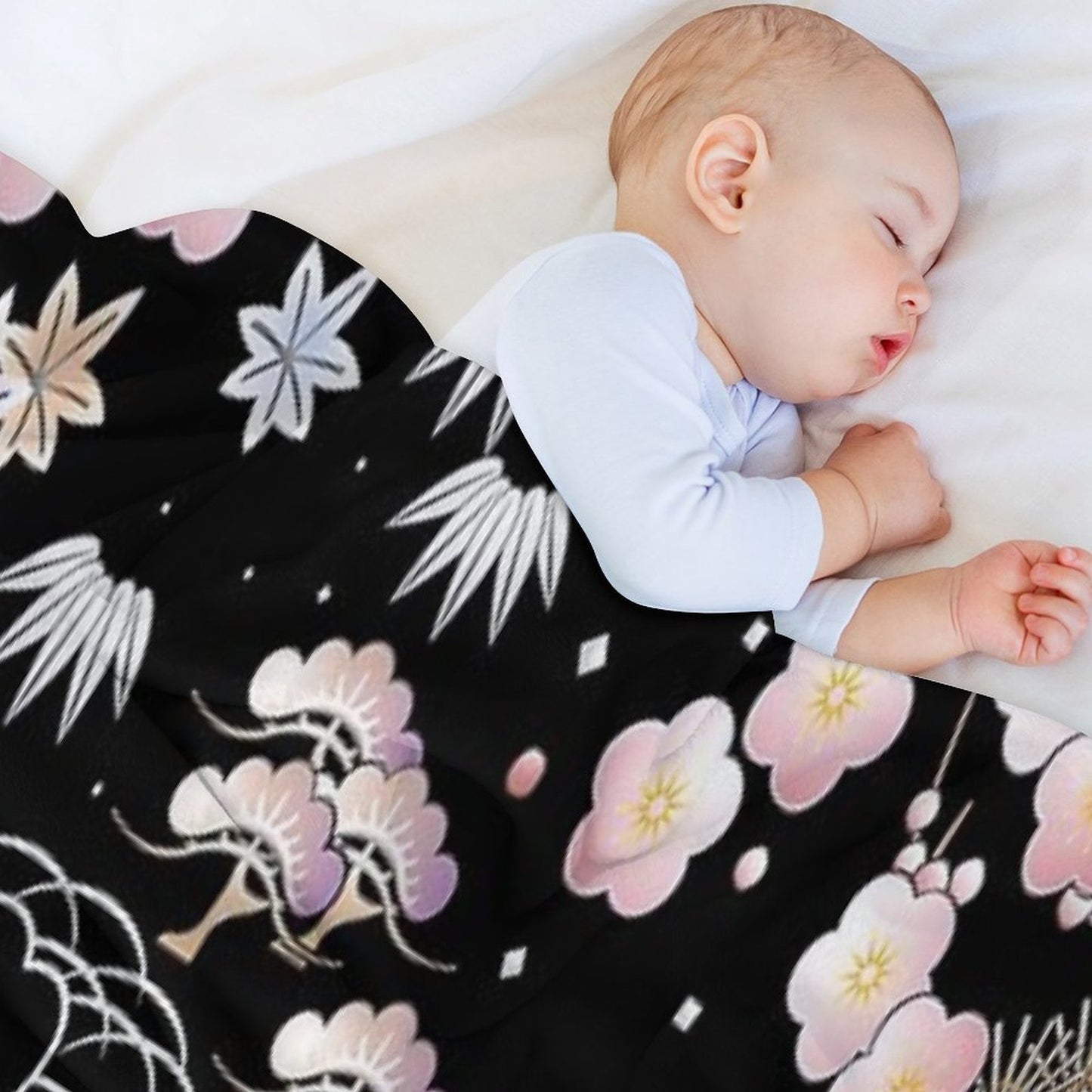 Japanese Floral Machine-washable Throw Blanket
