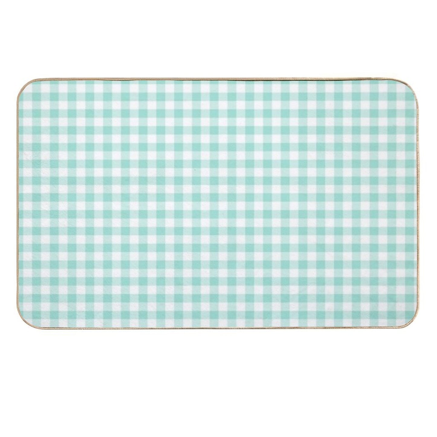 Aqua Gingham Checkered Pattern Design High-Traffic Bath Mat