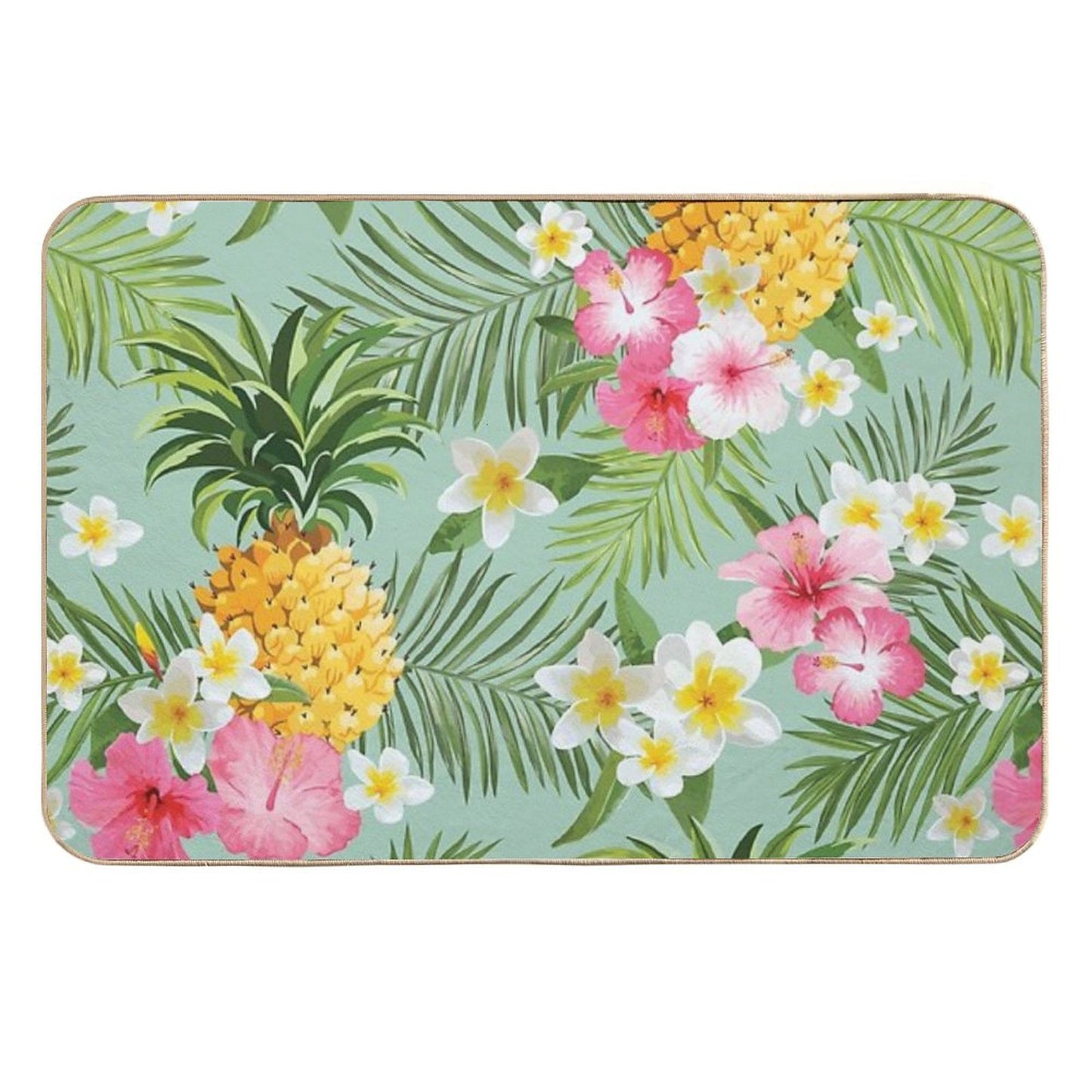 Hawaiian Pineapple And Tropical Flowers Repositionable Bath Mat