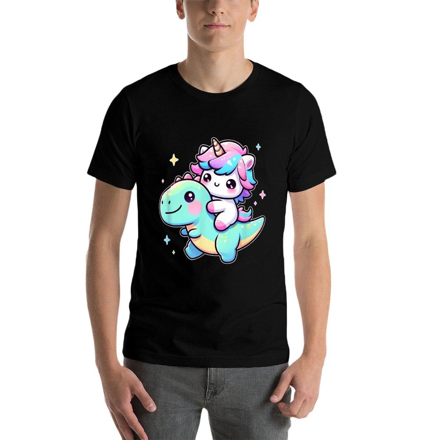 Adorable Kawaii Unicorn Rides Dinosaur Oversized Silhouette T-Shirt