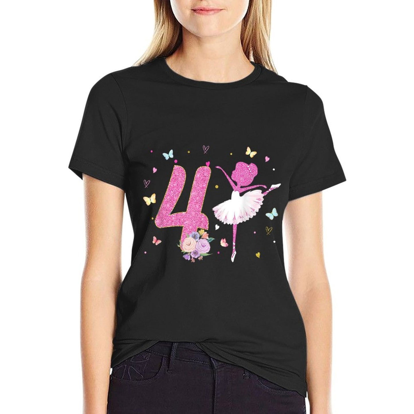 4th Birthday Girl Outfit Ballerina Dancer Ballet Tutu Girls Cotton T-Shirt