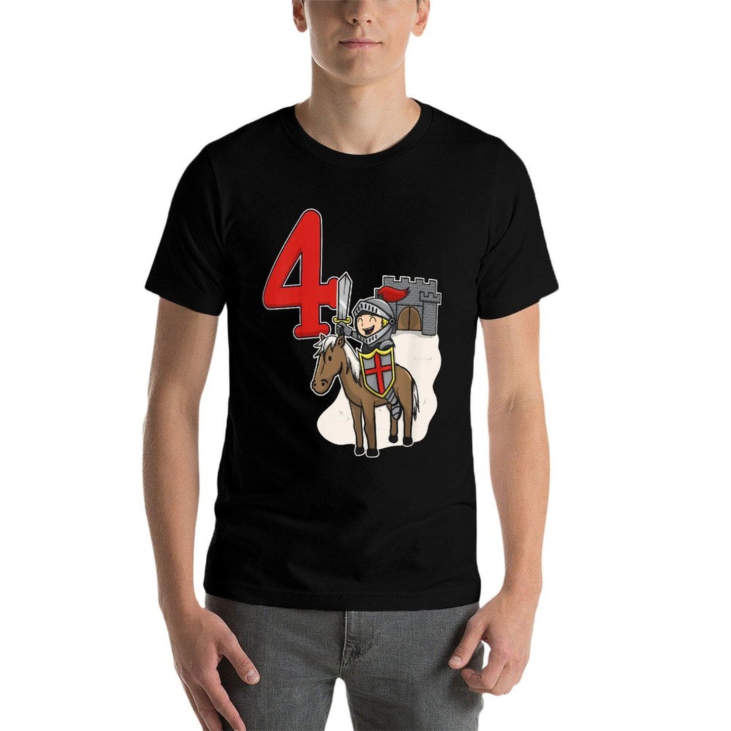 Kids Knight 4th Birthday - Castle And Number 4 Graphic-printed T-Shirt