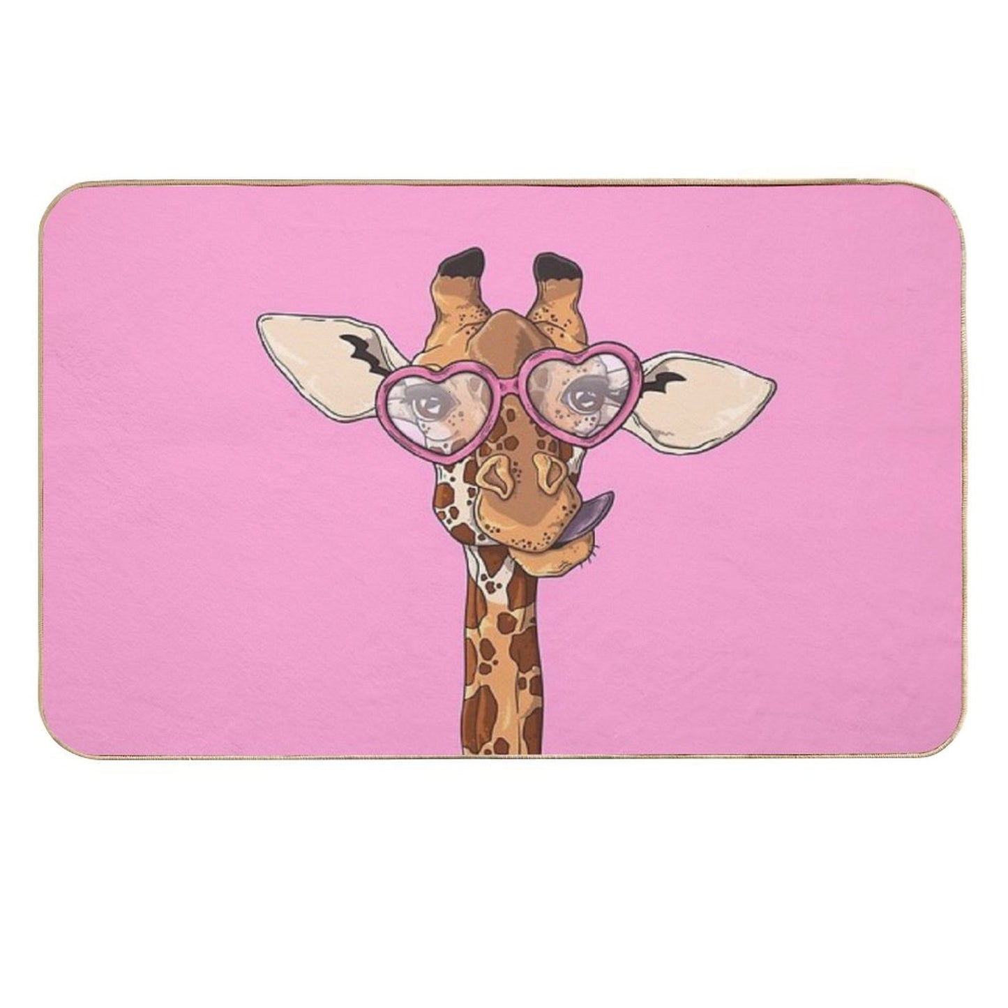 Cute Giraffe With Pink Heart Shaped Glasses Durable Bath Mat