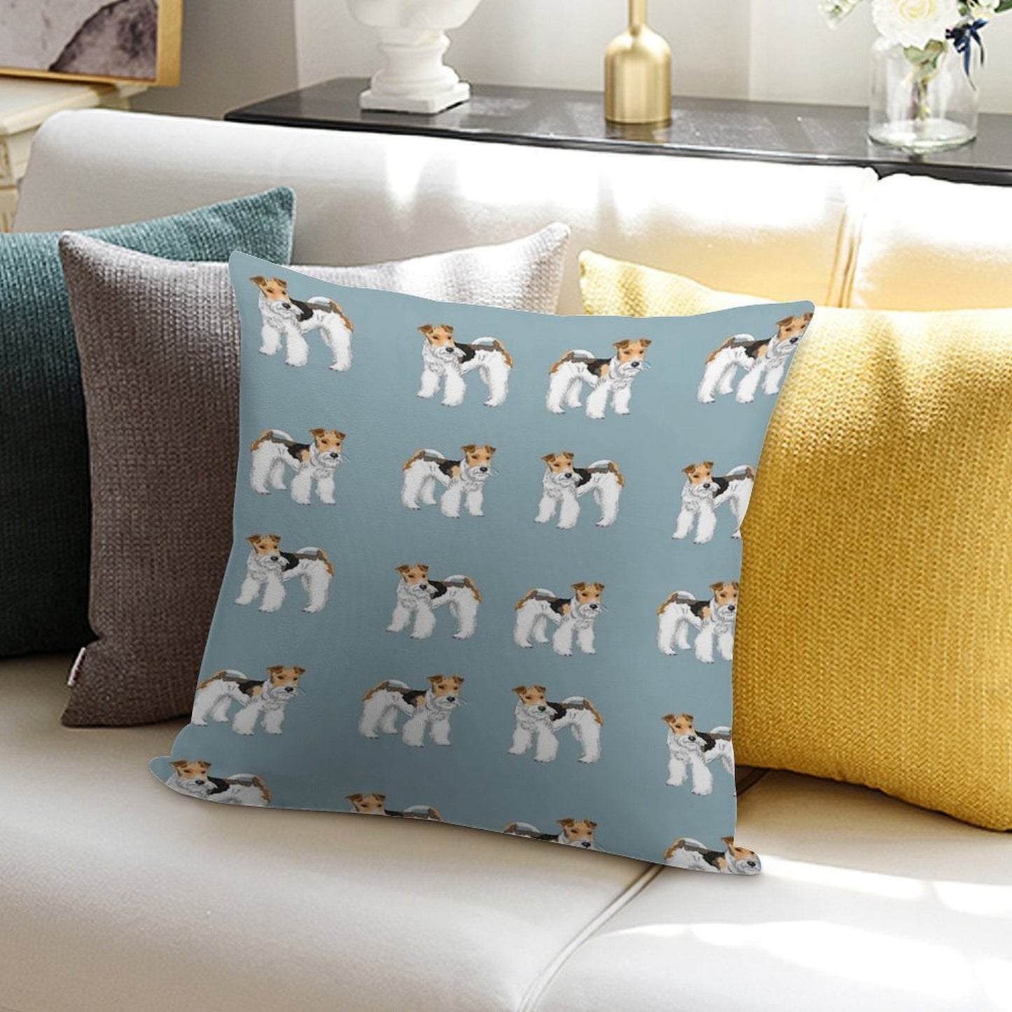 Retro Wire Haired Fox Terrier Design Soft Anti-Pilling Throw Pillow