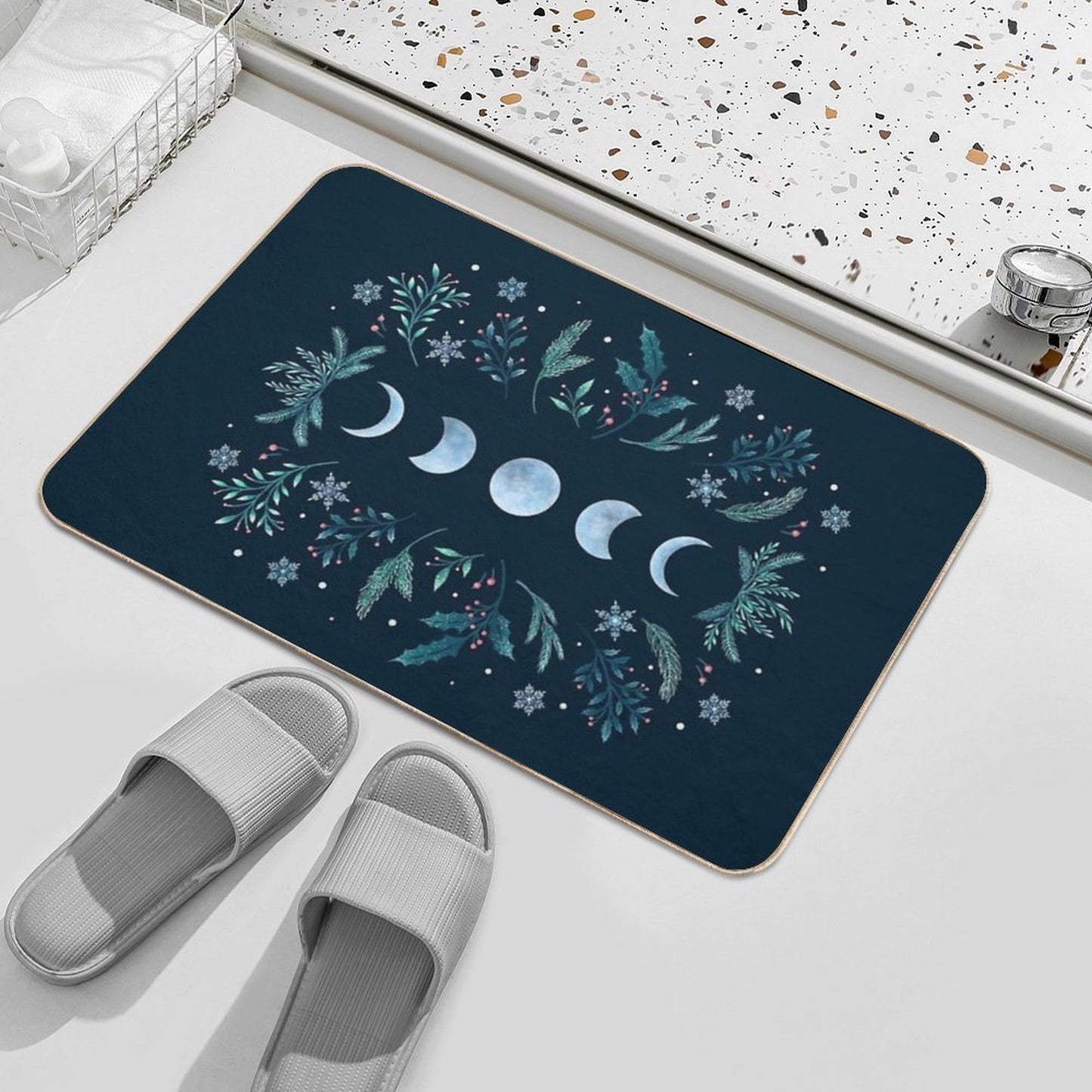 Moonlit Garden-Teal Snow Dirt-Trapping Bath Mat