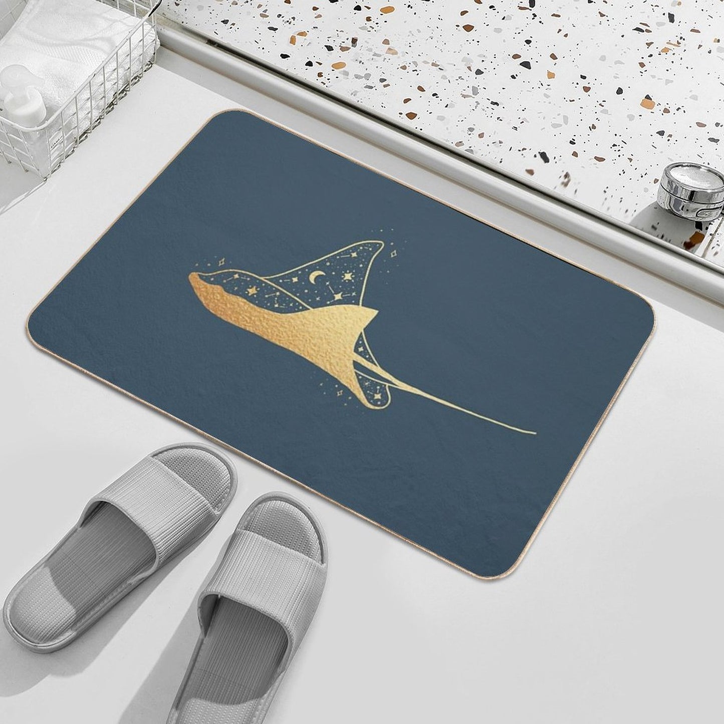 Golden Manta Ray Stars Constellation High-Traffic Bath Mat