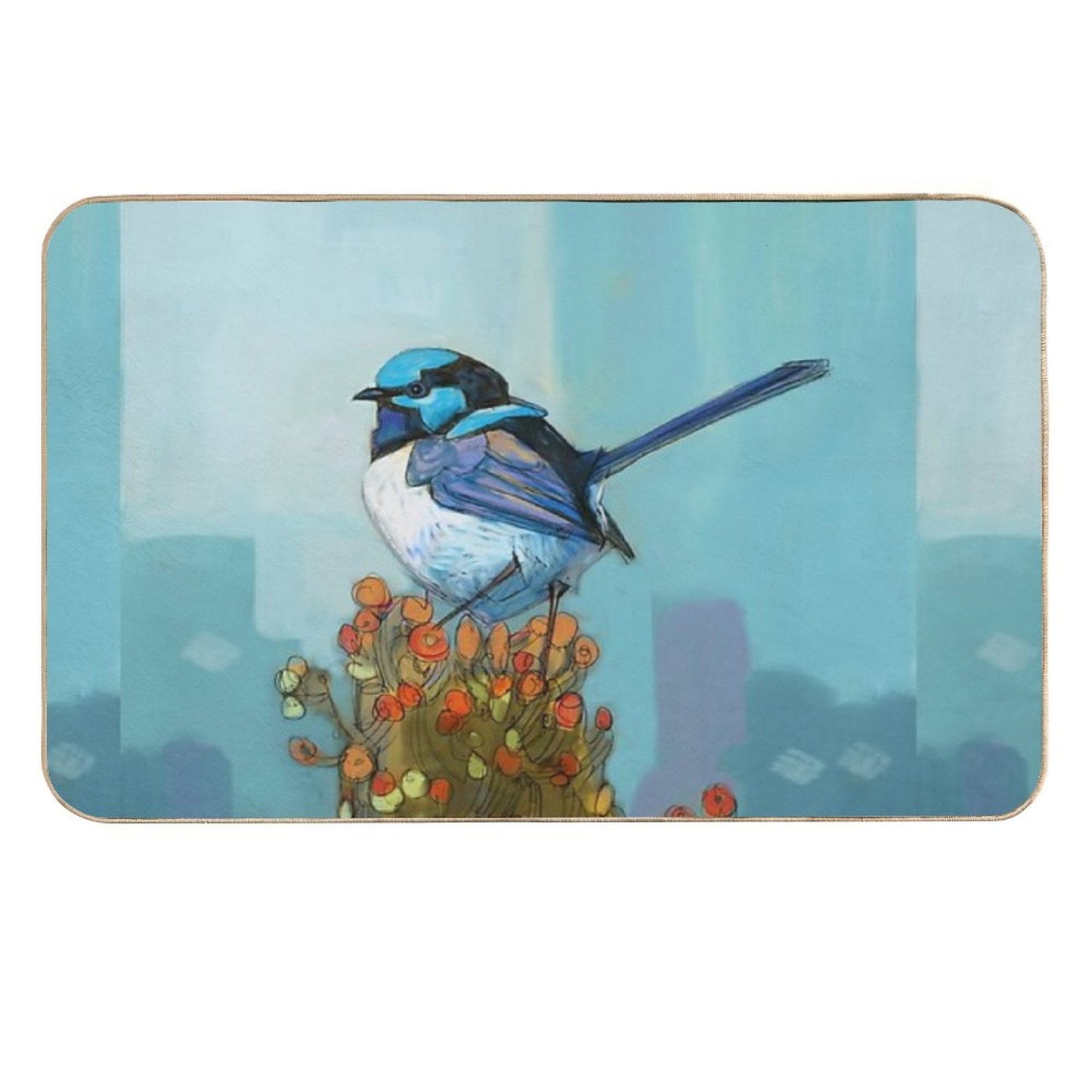 Blue Wren on Bush Repositionable Bath Mat