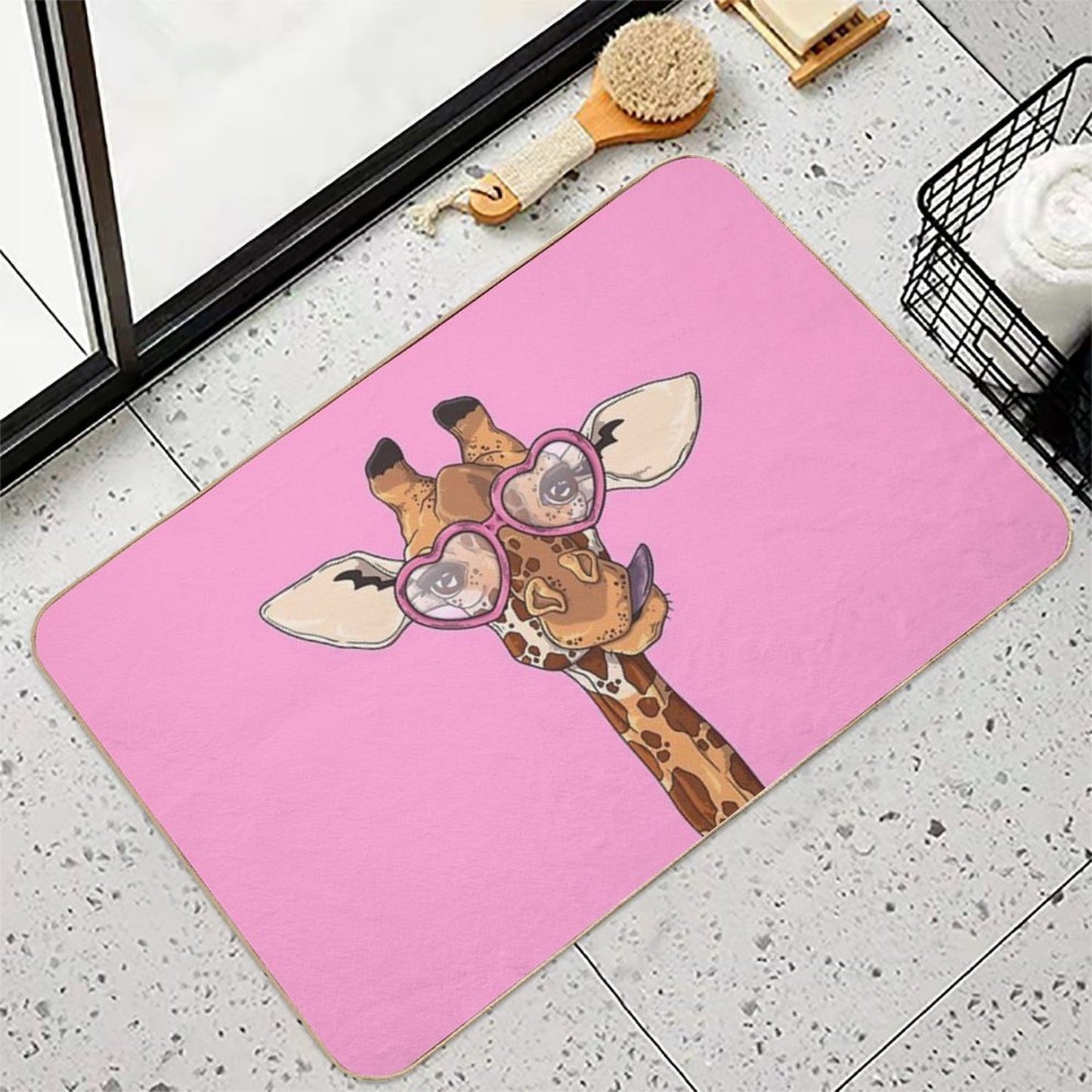 Cute Giraffe With Pink Heart Shaped Glasses Durable Bath Mat