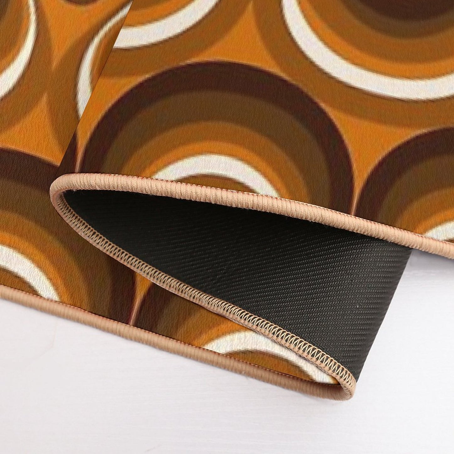 Brown, Orange & Ivory Wavy Lines Retro Pattern Rapid-Drying Bath Mat