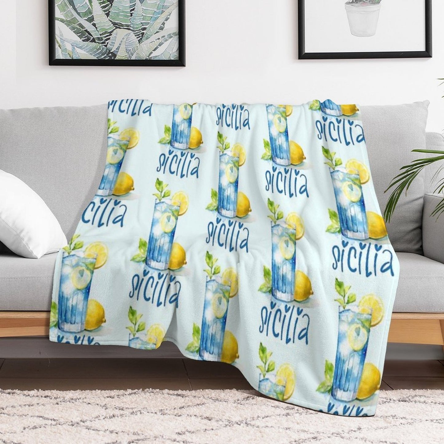 Sicilia Love – Italian Lemonade Watercolor Design Machine-washable Throw Blanket