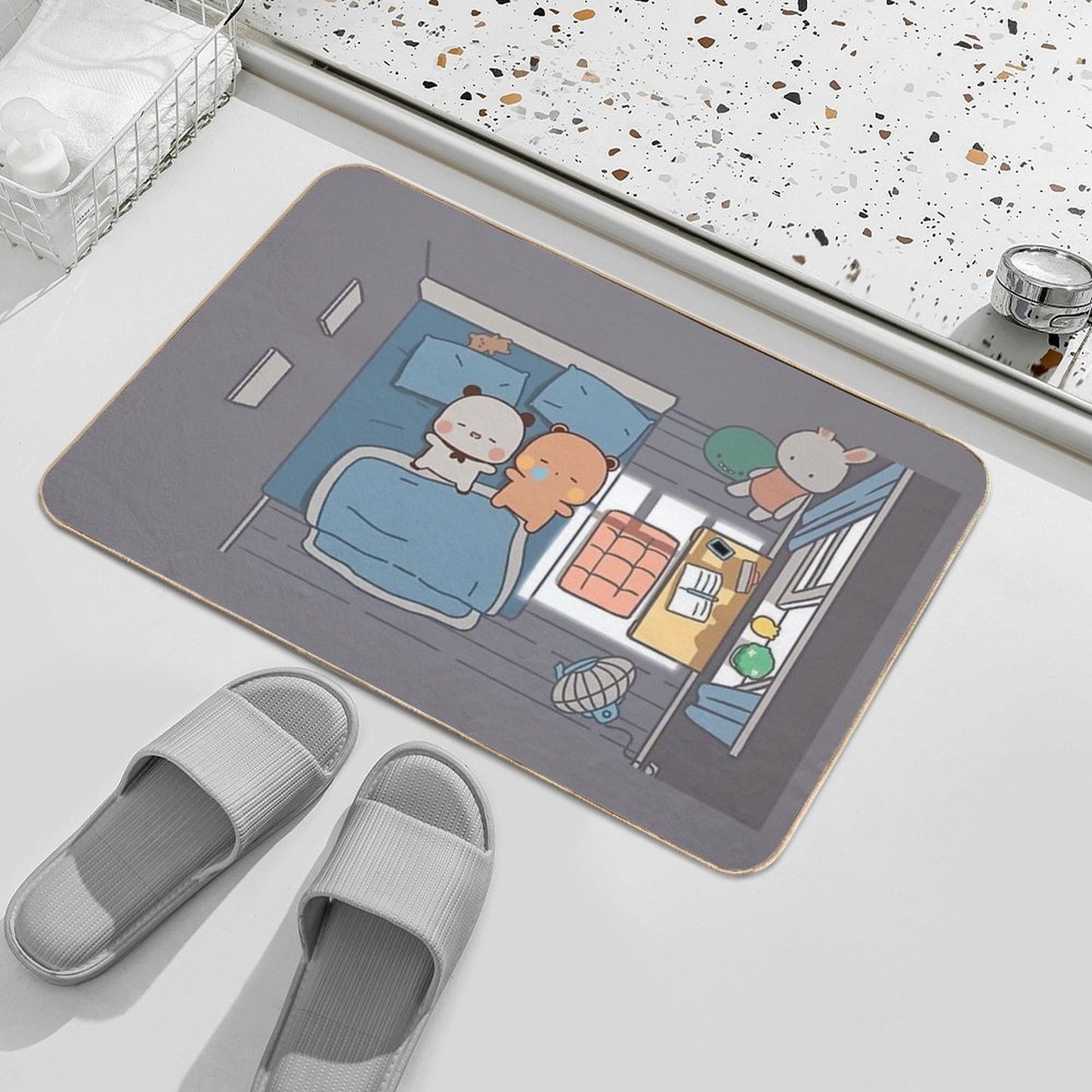 Bubu And Dudu Sleeping Cozy Cute Bear Couple Panda Yier Bubu Brownie Bear Anti-Trip Bath Mat