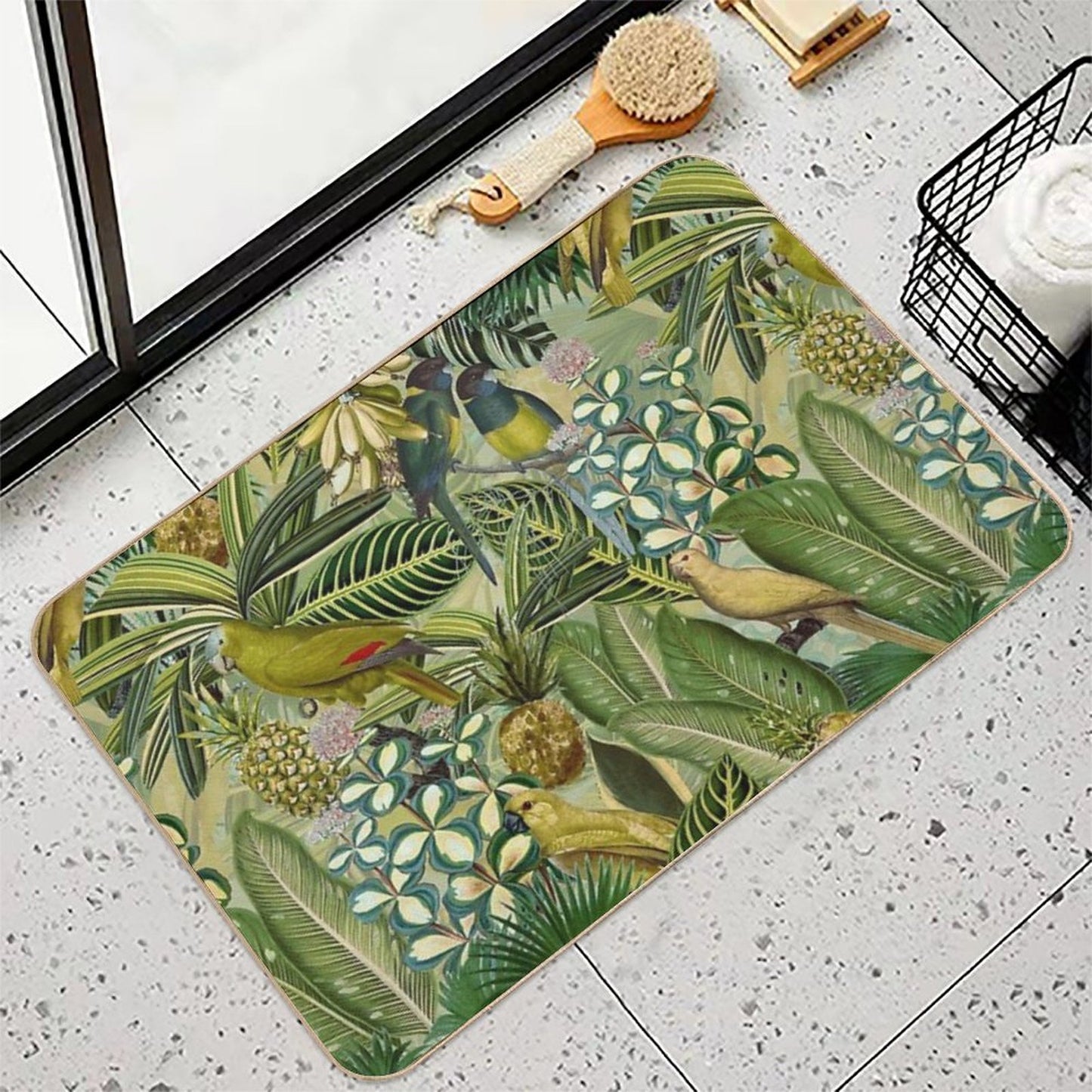 Vintage Green Tropical Bird Jungle Botanical Night Garden Nightgarden Eco-Friendly Bath Mat