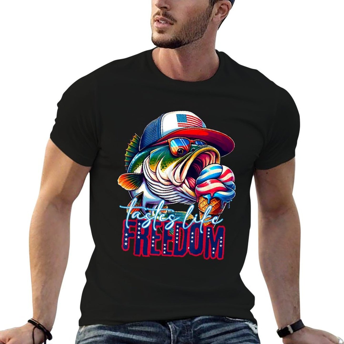 Tastes Like Freedom American Happy 4th Of July Bass Fishing Durable T-Shirt