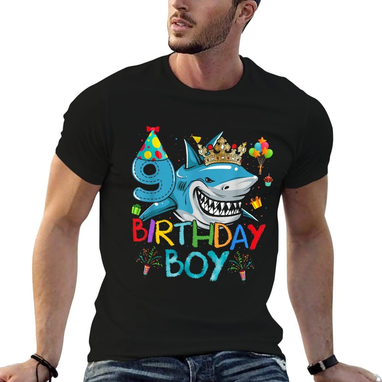 9th Birthday Shark Ocean Theme Party 9 Years Old For Boy Easy-care T-Shirt