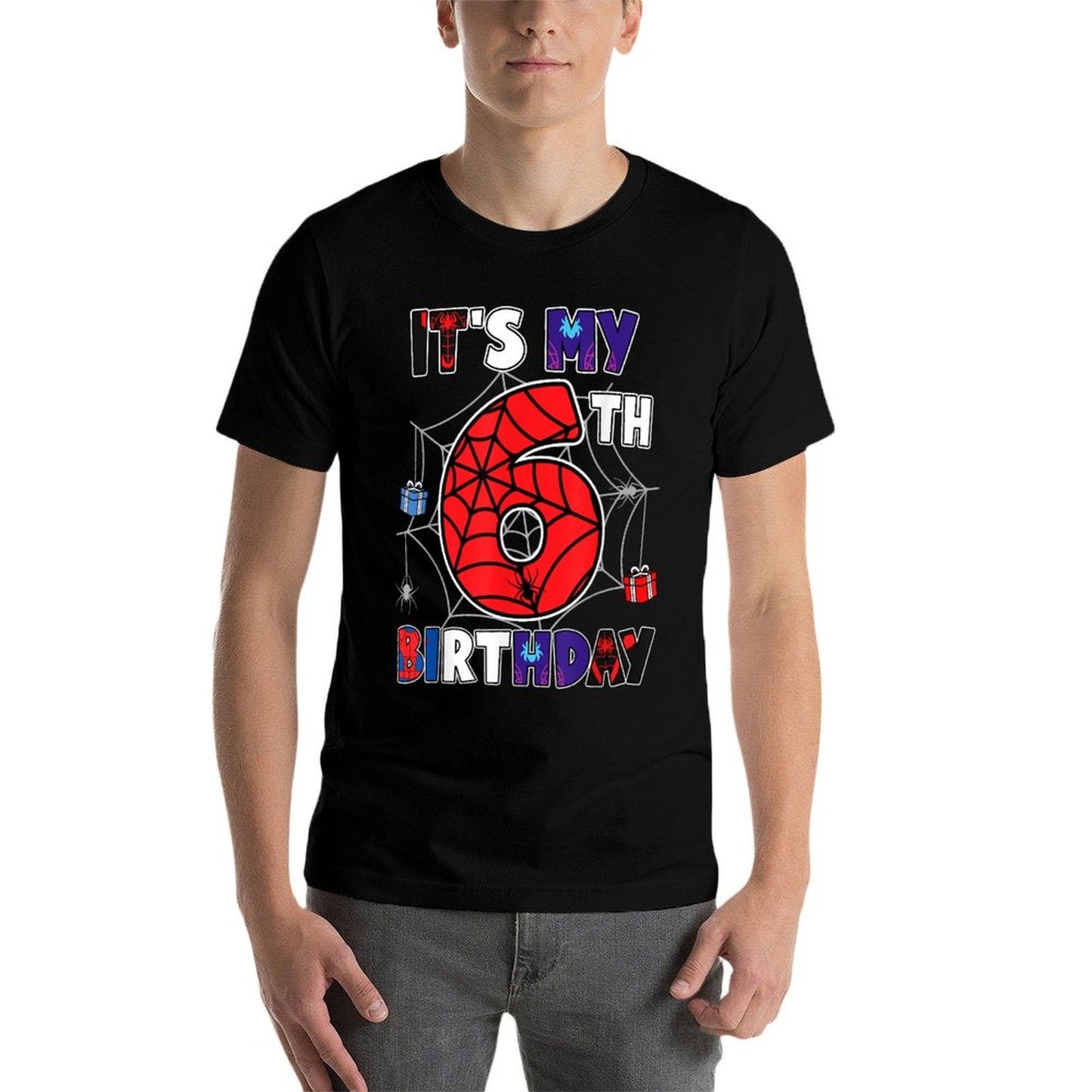 Kids It's My 6th Birthday Spider Theme Party 6 Year Old Fade-proof Color T-Shirt