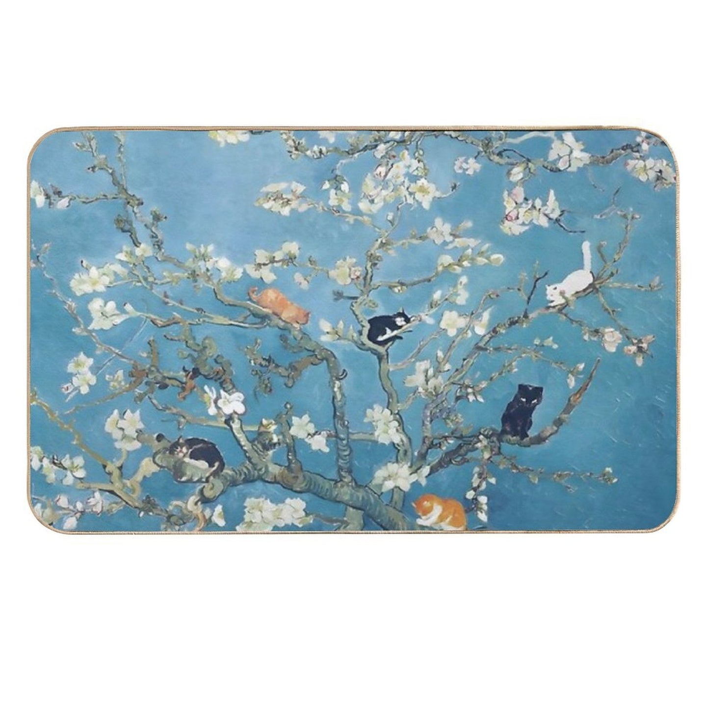 Van Gogh Cute Cats in Almond Blossom Dirt-Trapping Bath Mat